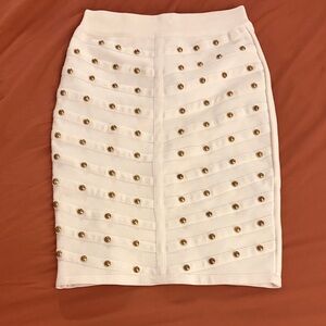 White Studded Pencil Skirt